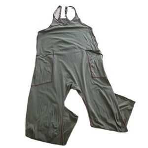 Natural Life Olive Green Cotton Overall Jumpsuit Size Medium Baggy Harem Leg